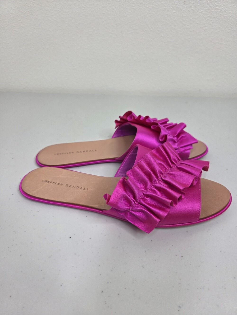 Loeffler Randall Rey Satin Ruffle Slides Fuchsia Hot Pink - Picture 2 of 13